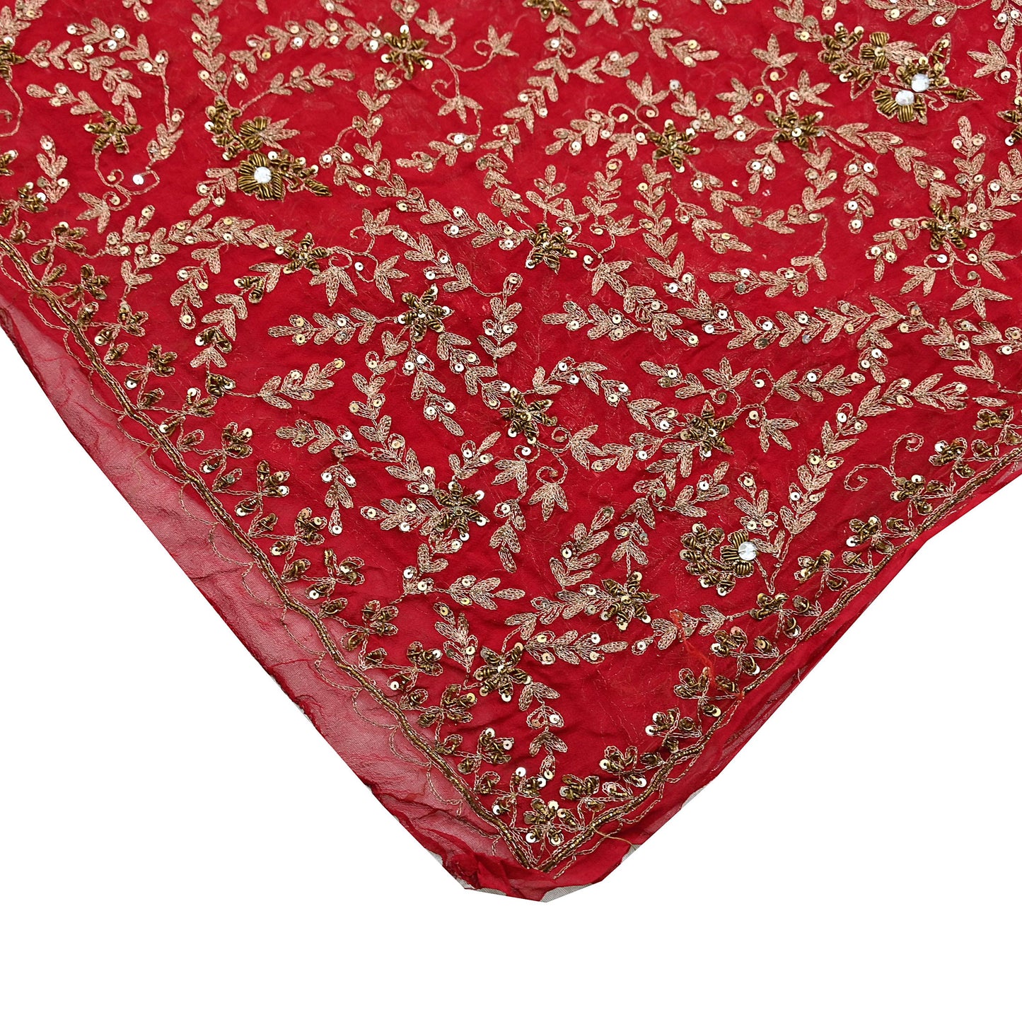 Indian Vintage Heavy Red Dupatta Georgette Long Stole Hand Embroidered Scarf Zardozi/Dabka Wedding/ Bridal Veil Party Wear