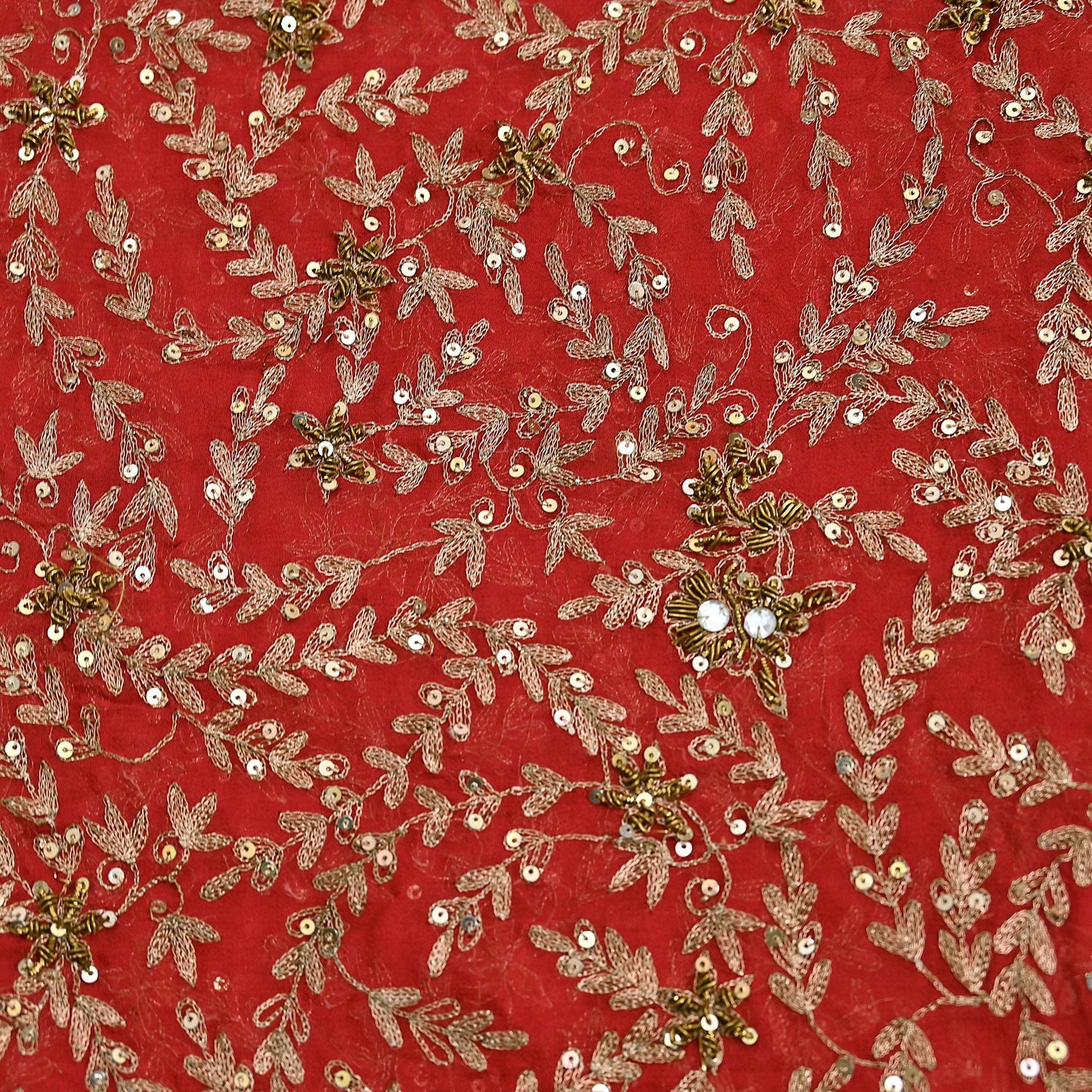 Indian Vintage Heavy Red Dupatta Georgette Long Stole Hand Embroidered Scarf Zardozi/Dabka Wedding/ Bridal Veil Party Wear