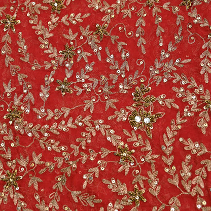Indian Vintage Heavy Red Dupatta Georgette Long Stole Hand Embroidered Scarf Zardozi/Dabka Wedding/ Bridal Veil Party Wear