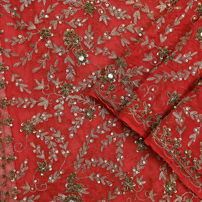 Indian Vintage Heavy Red Dupatta Georgette Long Stole Hand Embroidered Scarf Zardozi/Dabka Wedding/ Bridal Veil Party Wear