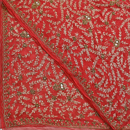 Indian Vintage Heavy Red Dupatta Georgette Long Stole Hand Embroidered Scarf Zardozi/Dabka Wedding/ Bridal Veil Party Wear