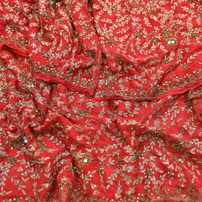 Indian Vintage Heavy Red Dupatta Georgette Long Stole Hand Embroidered Scarf Zardozi/Dabka Wedding/ Bridal Veil Party Wear