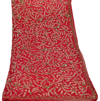 Indian Vintage Heavy Red Dupatta Georgette Long Stole Hand Embroidered Scarf Zardozi/Dabka Wedding/ Bridal Veil Party Wear