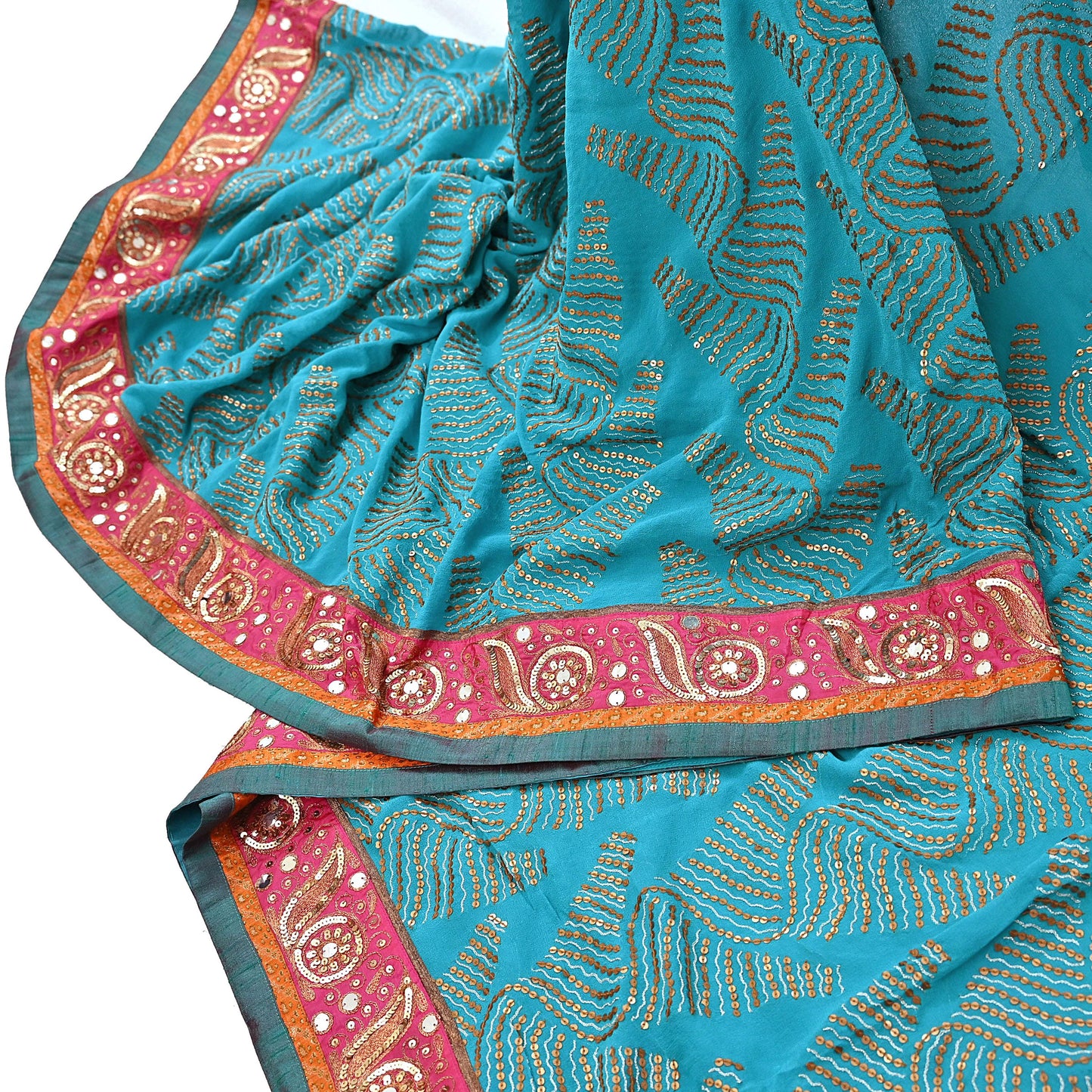 Indian Vintage Heavy Sari Blue Pure Georgette Silk Hand Embroidered Sarees Craft Fabric 6Yd Sewing Ethnic Bollywood saree Dress making