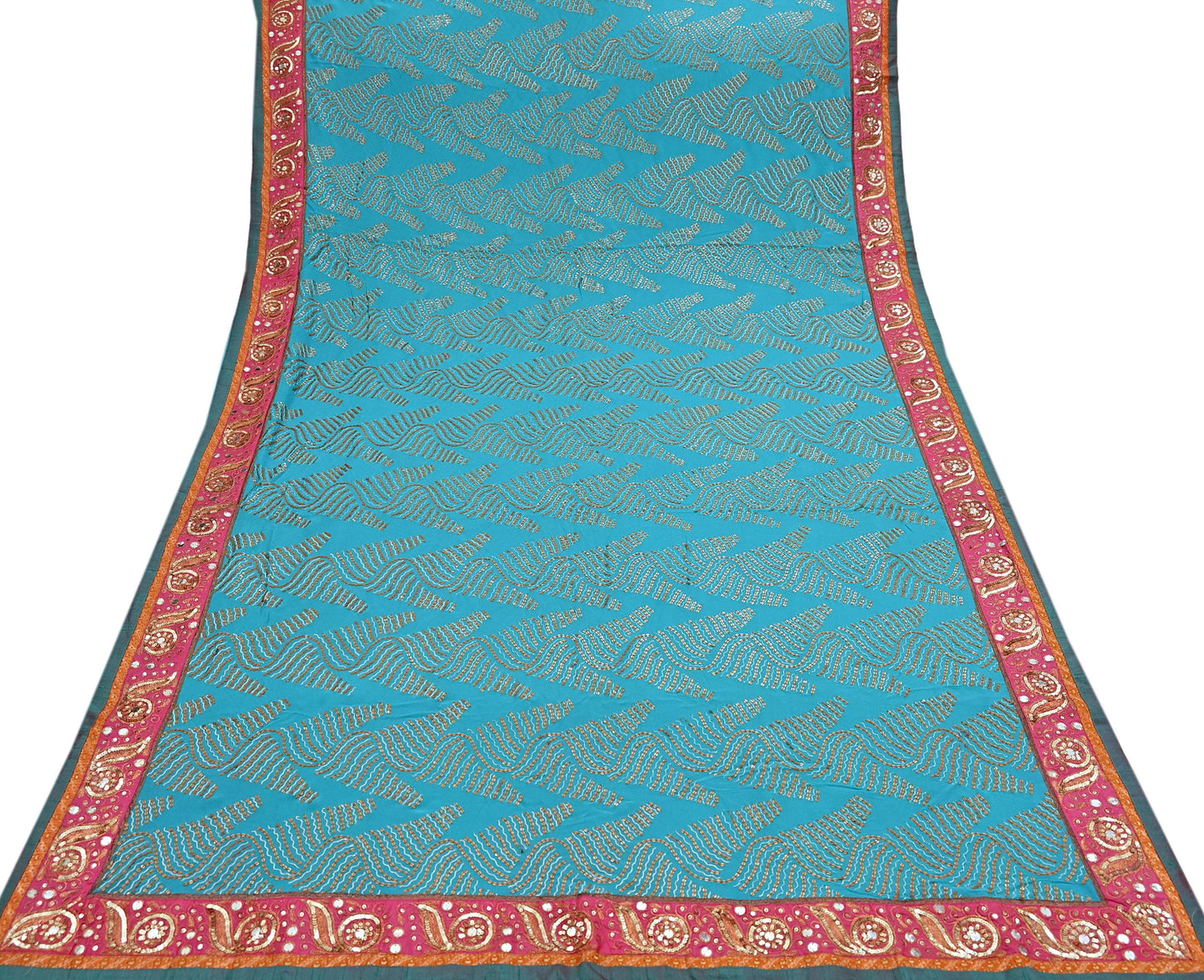 Indian Vintage Heavy Sari Blue Pure Georgette Silk Hand Embroidered Sarees Craft Fabric 6Yd Sewing Ethnic Bollywood saree Dress making