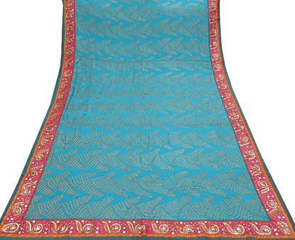 Indian Vintage Heavy Sari Blue Pure Georgette Silk Hand Embroidered Sarees Craft Fabric 6Yd Sewing Ethnic Bollywood saree Dress making