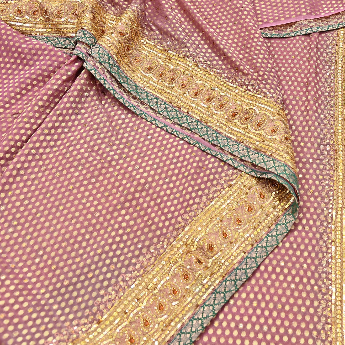 Indian Vintage Heavy Pink Saree Blend Georgette Hand Embroidered Sari Craft Fabric 6Yd Sewing Soft Ethnic Zari Dress Making wedding Sari