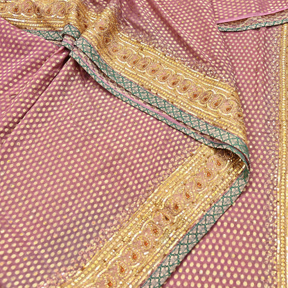 Indian Vintage Heavy Pink Saree Blend Georgette Hand Embroidered Sari Craft Fabric 6Yd Sewing Soft Ethnic Zari Dress Making wedding Sari