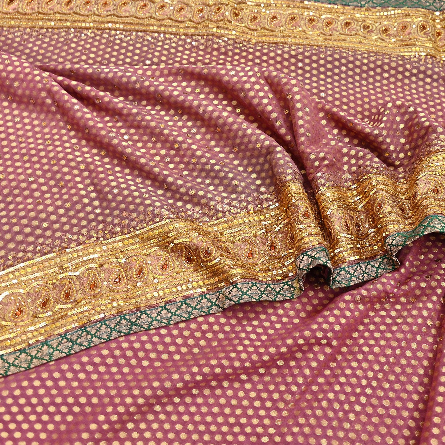 Indian Vintage Heavy Pink Saree Blend Georgette Hand Embroidered Sari Craft Fabric 6Yd Sewing Soft Ethnic Zari Dress Making wedding Sari