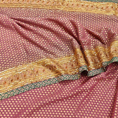 Indian Vintage Heavy Pink Saree Blend Georgette Hand Embroidered Sari Craft Fabric 6Yd Sewing Soft Ethnic Zari Dress Making wedding Sari