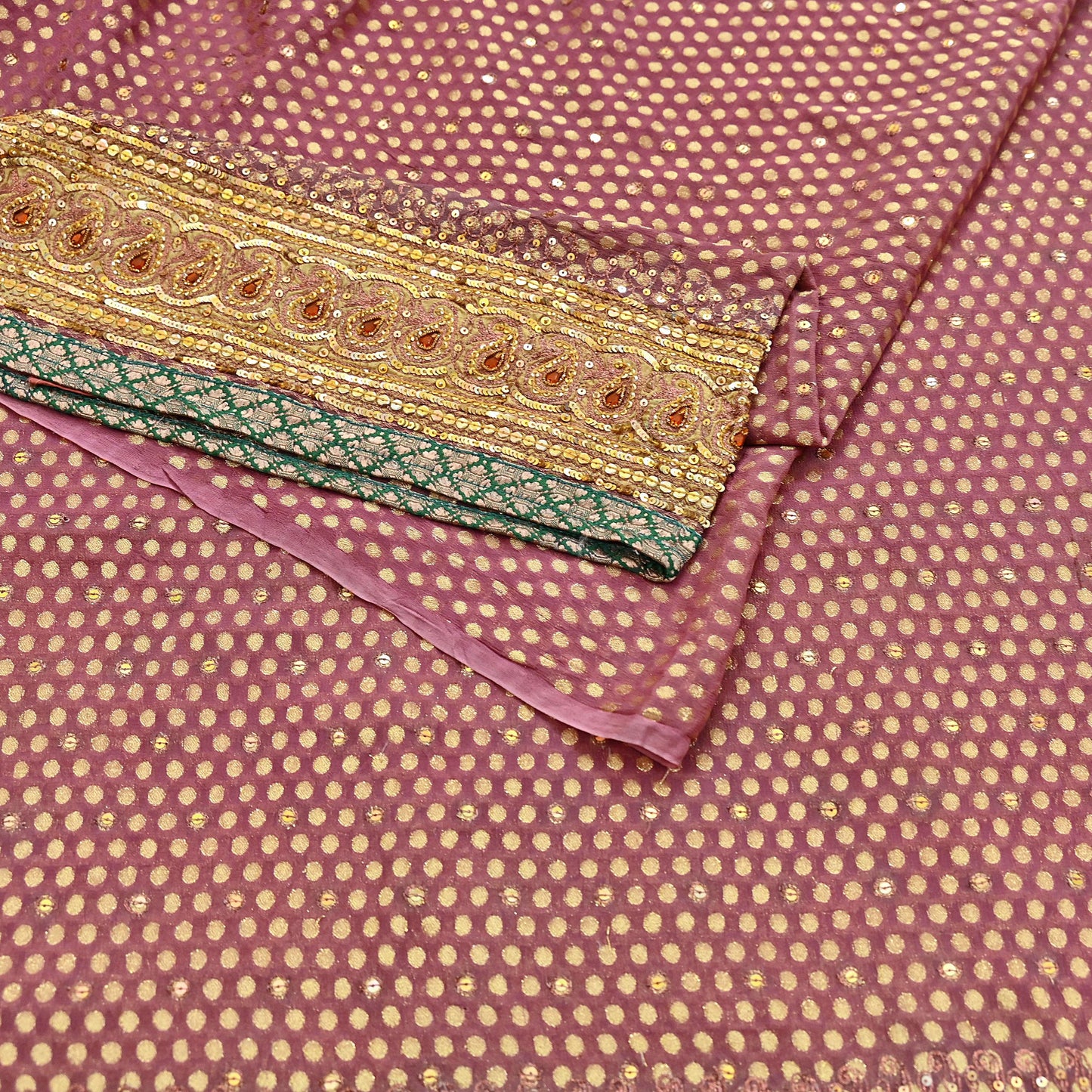 Indian Vintage Heavy Pink Saree Blend Georgette Hand Embroidered Sari Craft Fabric 6Yd Sewing Soft Ethnic Zari Dress Making wedding Sari