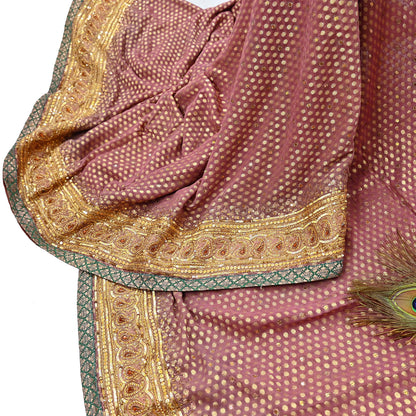Indian Vintage Heavy Pink Saree Blend Georgette Hand Embroidered Sari Craft Fabric 6Yd Sewing Soft Ethnic Zari Dress Making wedding Sari