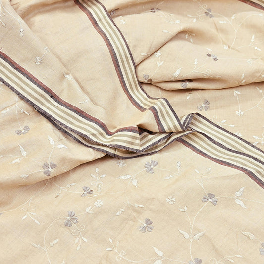 Indian Vintage Sari Beige Pure Woolen Embroidered Sarees Soft Warm Craft Fabric 5Yd Floral Woven Border For Winter Dress making