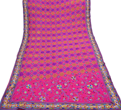 Indian Vintage Sari Rani Pink Pure Georgette Silk Hand Embroidered Sarees Ethnic Fabric 5Yd Sewing Soft Ethnic Glass Beaded Wedding Sarees