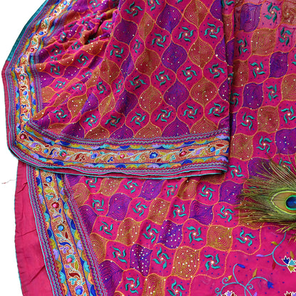 Indian Vintage Sari Rani Pink Pure Georgette Silk Hand Embroidered Sarees Ethnic Fabric 5Yd Sewing Soft Ethnic Glass Beaded Wedding Sarees
