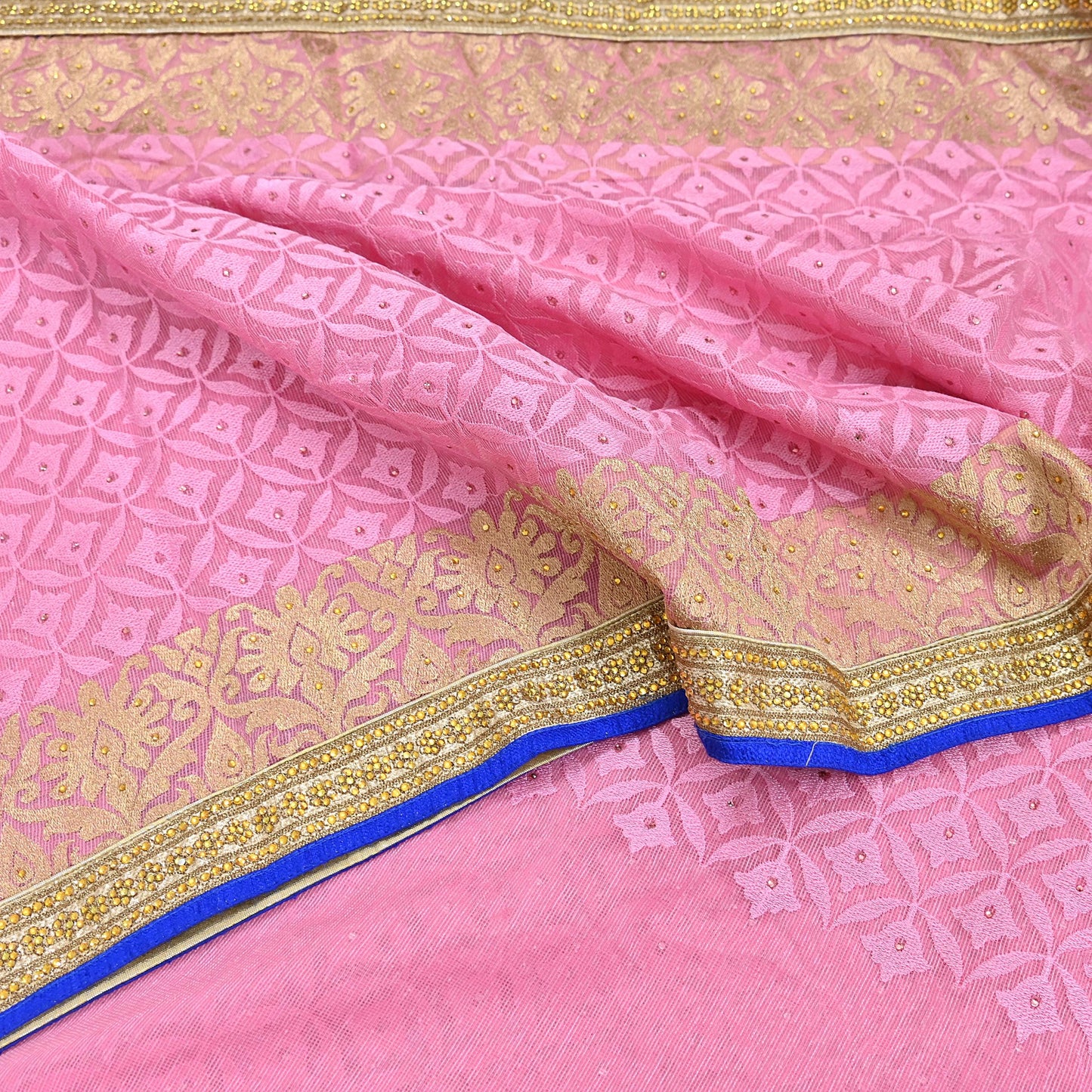 Indian Vintage Sari Pink Organza hand Embroidered Saree Craft Fabric 5Yd Sewing Ethnic Bollywood sarees Dress making