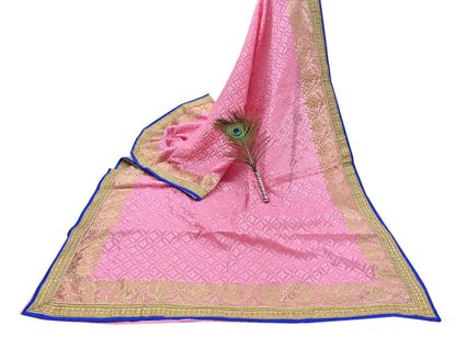 Indian Vintage Sari Pink Organza hand Embroidered Saree Craft Fabric 5Yd Sewing Ethnic Bollywood sarees Dress making
