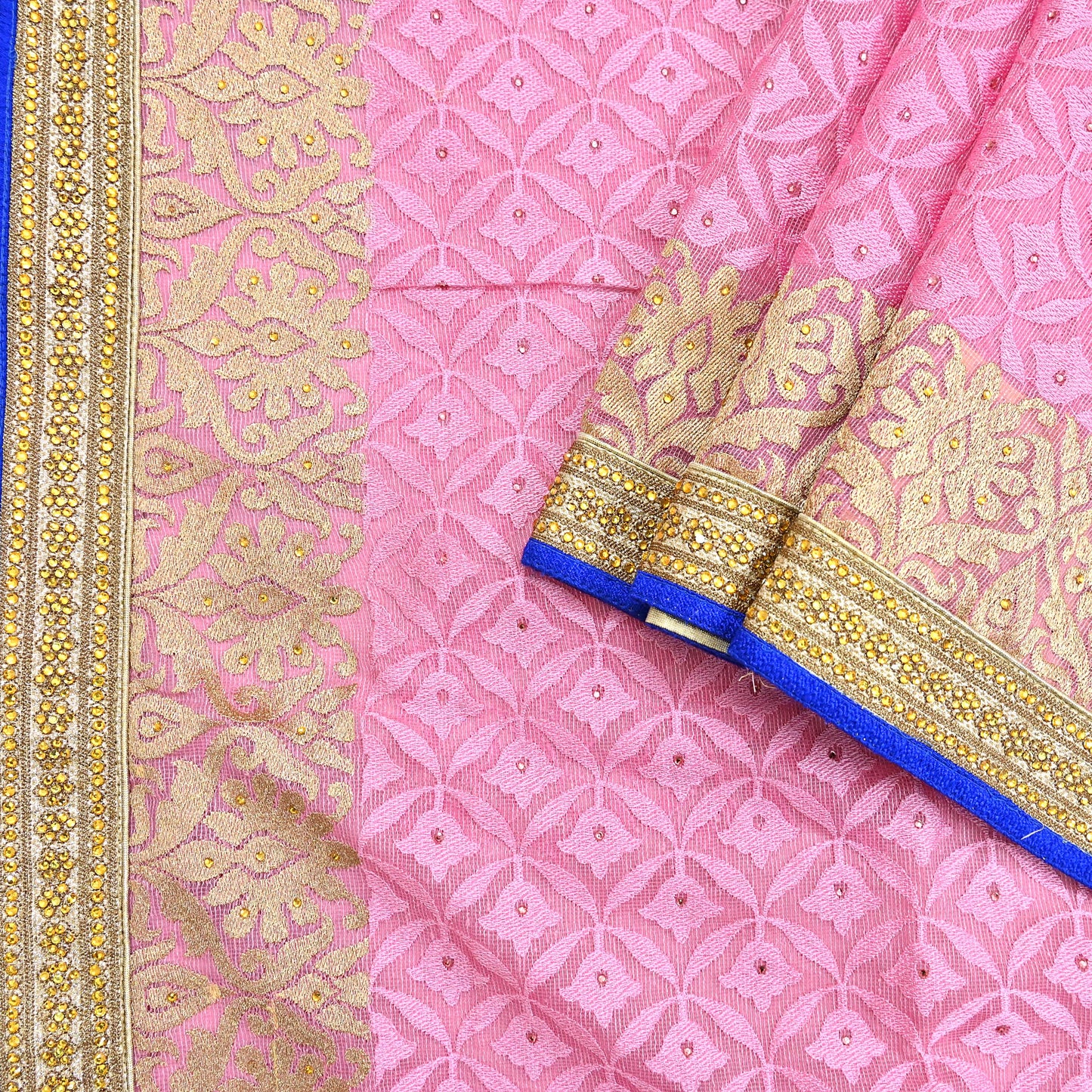 Indian Vintage Sari Pink Organza hand Embroidered Saree Craft Fabric 5Yd Sewing Ethnic Bollywood sarees Dress making
