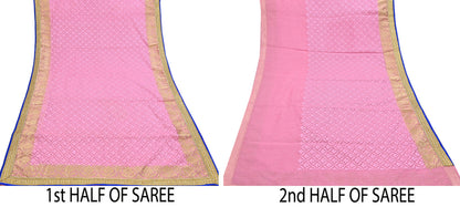 Indian Vintage Sari Pink Organza hand Embroidered Saree Craft Fabric 5Yd Sewing Ethnic Bollywood sarees Dress making