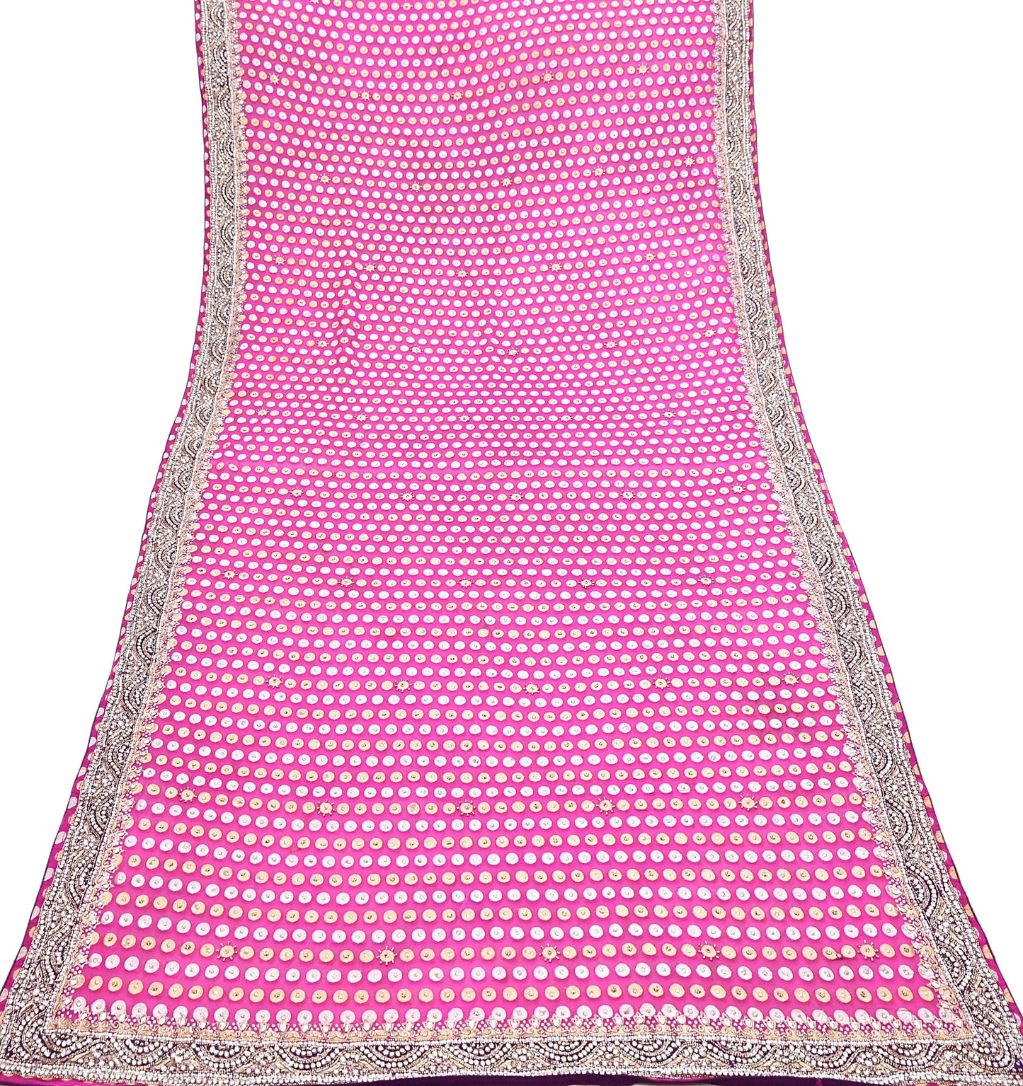 Indian Vintage Heavy Magenta Bridal Dupatta Pure Georgette Silk Hand Embroidered Zardozi, Dabka, Zari Work Party Wear Long Stole