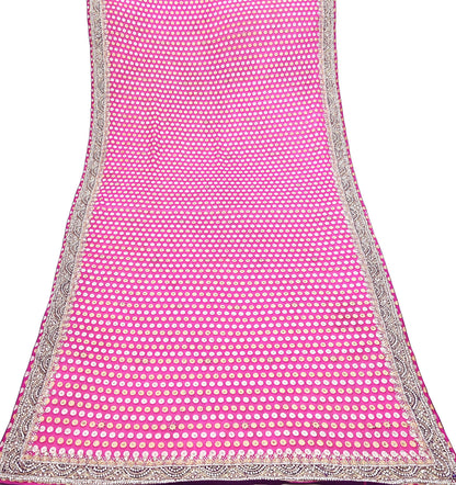 Indian Vintage Heavy Magenta Bridal Dupatta Pure Georgette Silk Hand Embroidered Zardozi, Dabka, Zari Work Party Wear Long Stole