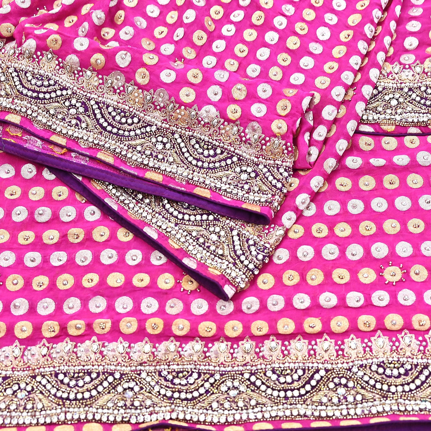 Indian Vintage Heavy Magenta Bridal Dupatta Pure Georgette Silk Hand Embroidered Zardozi, Dabka, Zari Work Party Wear Long Stole