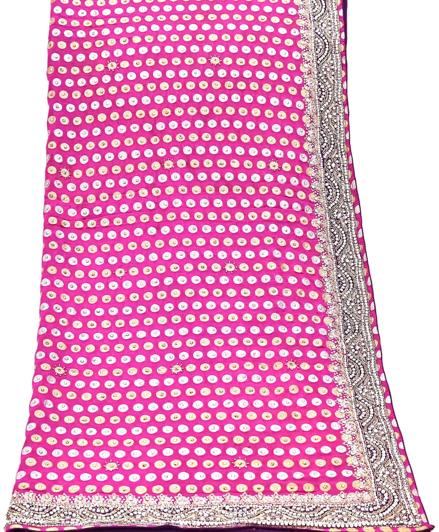 Indian Vintage Heavy Magenta Bridal Dupatta Pure Georgette Silk Hand Embroidered Zardozi, Dabka, Zari Work Party Wear Long Stole