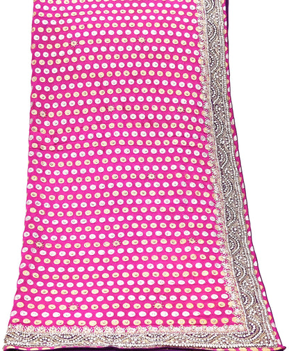 Indian Vintage Heavy Magenta Bridal Dupatta Pure Georgette Silk Hand Embroidered Zardozi, Dabka, Zari Work Party Wear Long Stole