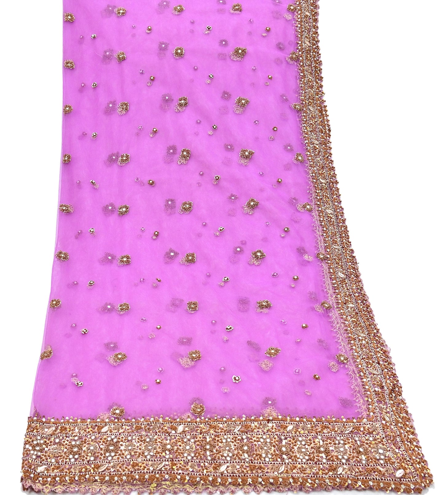 Indian Vintage wedding Hand Embroidered Purple Net Dupatta Zardozi Stole Veil Hijab Bridal