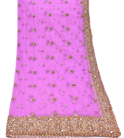 Indian Vintage wedding Hand Embroidered Purple Net Dupatta Zardozi Stole Veil Hijab Bridal