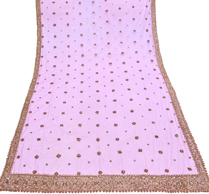 Indian Vintage wedding Hand Embroidered Purple Net Dupatta Zardozi Stole Veil Hijab Bridal