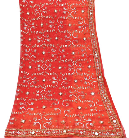 Indian Vintage Heavy orange Dupatta Pure Georgette Silk Long Stole Hand Embroidered Gota Patti Scarves Zardozi