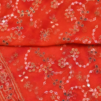 Indian Vintage Heavy orange Dupatta Pure Georgette Silk Long Stole Hand Embroidered Gota Patti Scarves Zardozi
