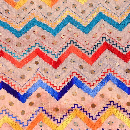 Indian Vintage Dupatta Peach Long Stole Chanderi Hand Embroidered Bagh Phulkari Stole Scarves Party wear Veil Hijab Wrap Scarf
