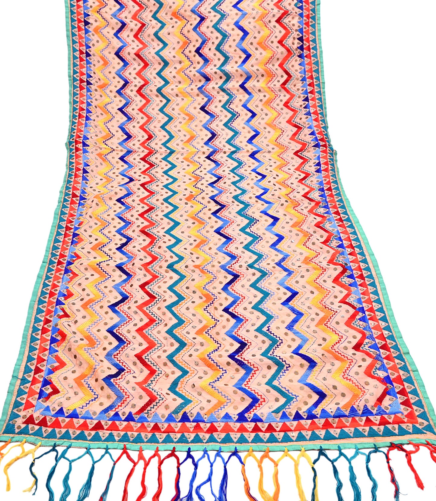 Indian Vintage Dupatta Peach Long Stole Chanderi Hand Embroidered Bagh Phulkari Stole Scarves Party wear Veil Hijab Wrap Scarf