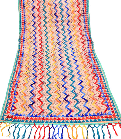 Indian Vintage Dupatta Peach Long Stole Chanderi Hand Embroidered Bagh Phulkari Stole Scarves Party wear Veil Hijab Wrap Scarf