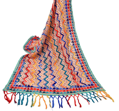Indian Vintage Dupatta Peach Long Stole Chanderi Hand Embroidered Bagh Phulkari Stole Scarves Party wear Veil Hijab Wrap Scarf