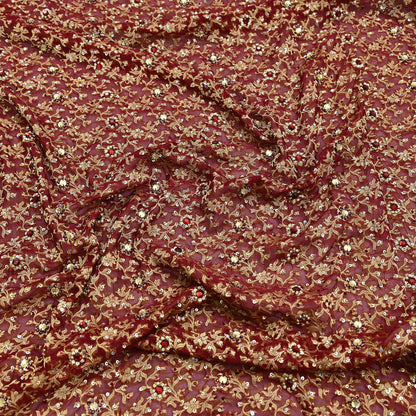 Indian Vintage Red Dupatta Pure Georgette silk Long Stole Hand Embroidered Scarves Stole Veil Wrap Sequins