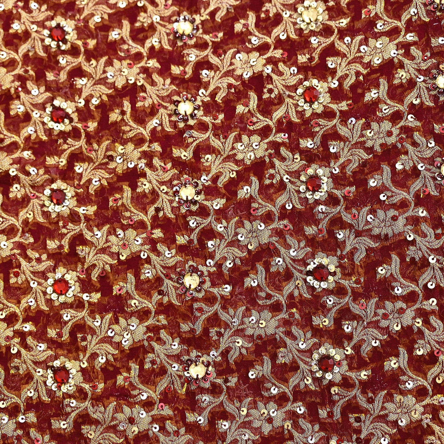 Indian Vintage Red Dupatta Pure Georgette silk Long Stole Hand Embroidered Scarves Stole Veil Wrap Sequins