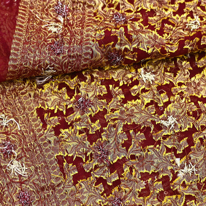 Indian Vintage Red Dupatta Pure Georgette silk Long Stole Hand Embroidered Scarves Stole Veil Wrap Sequins