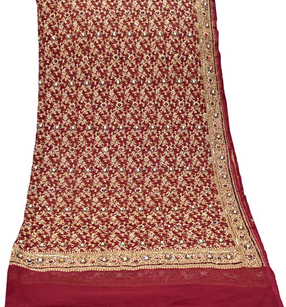 Indian Vintage Red Dupatta Pure Georgette silk Long Stole Hand Embroidered Scarves Stole Veil Wrap Sequins