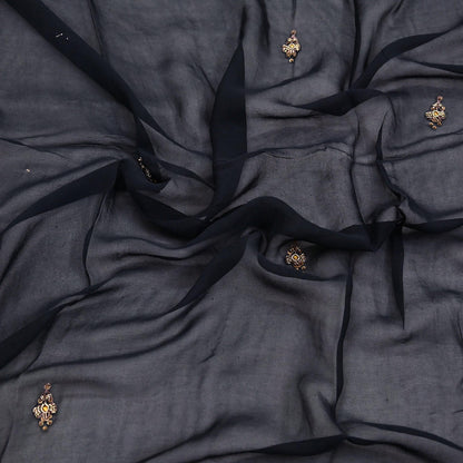 Indian Vintage Black Dupatta Pure Georgette silk Long Stole Hand Embroidered Scarves Stole Veil Wrap Sequins
