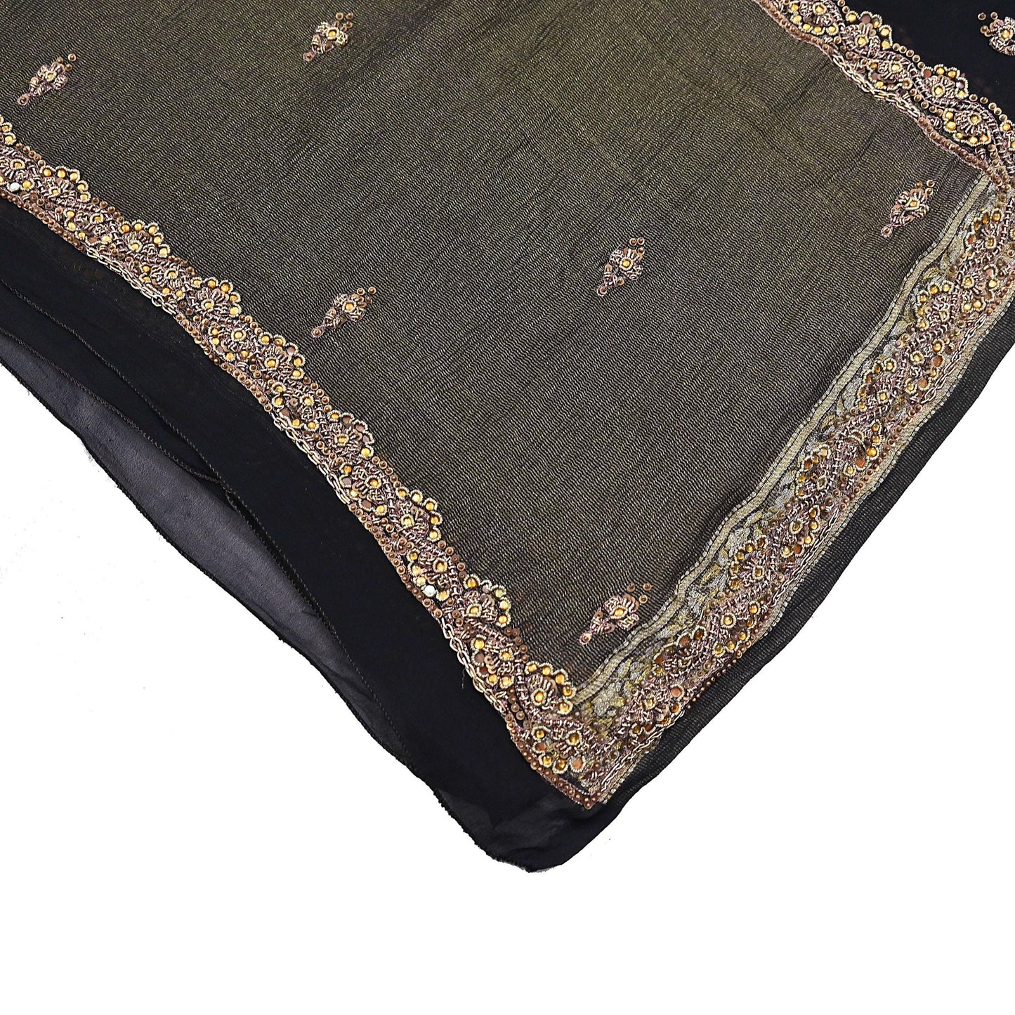 Indian Vintage Black Dupatta Pure Georgette silk Long Stole Hand Embroidered Scarves Stole Veil Wrap Sequins