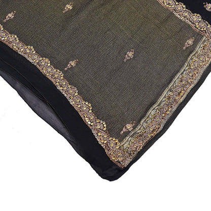 Indian Vintage Black Dupatta Pure Georgette silk Long Stole Hand Embroidered Scarves Stole Veil Wrap Sequins
