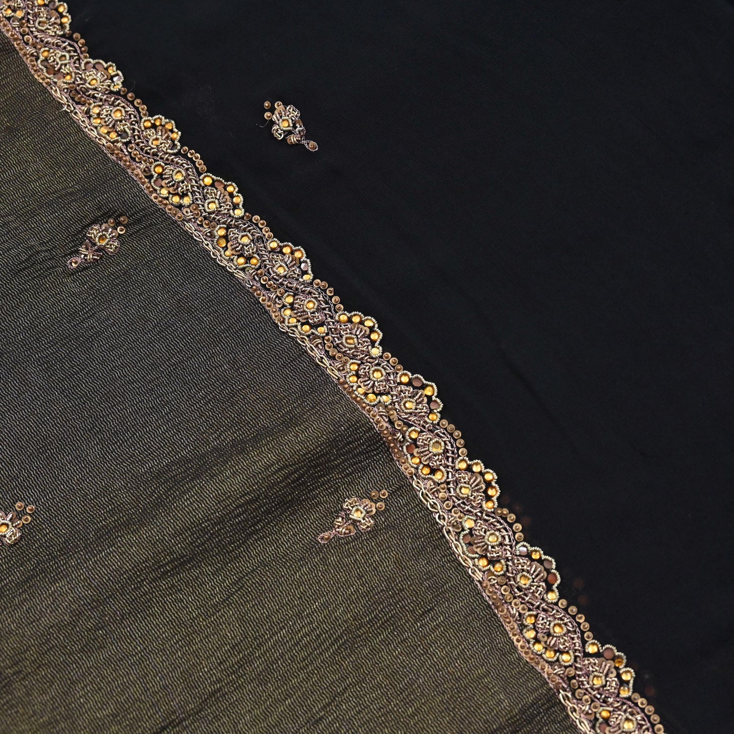 Indian Vintage Black Dupatta Pure Georgette silk Long Stole Hand Embroidered Scarves Stole Veil Wrap Sequins