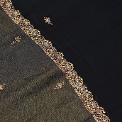 Indian Vintage Black Dupatta Pure Georgette silk Long Stole Hand Embroidered Scarves Stole Veil Wrap Sequins