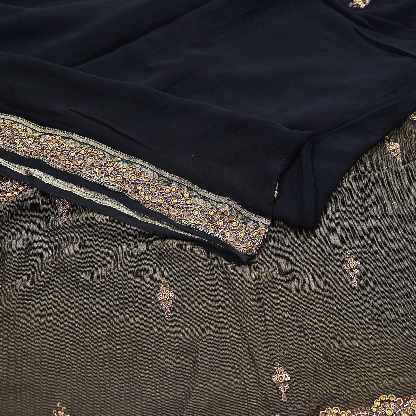 Indian Vintage Black Dupatta Pure Georgette silk Long Stole Hand Embroidered Scarves Stole Veil Wrap Sequins