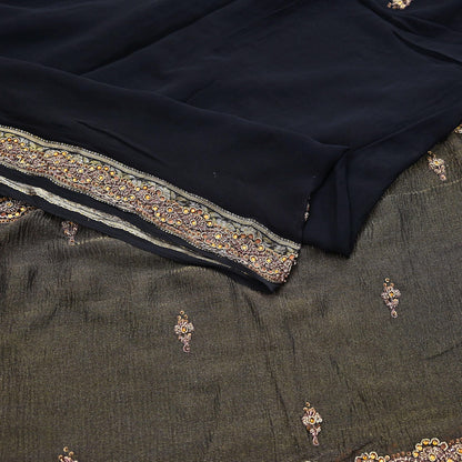 Indian Vintage Black Dupatta Pure Georgette silk Long Stole Hand Embroidered Scarves Stole Veil Wrap Sequins