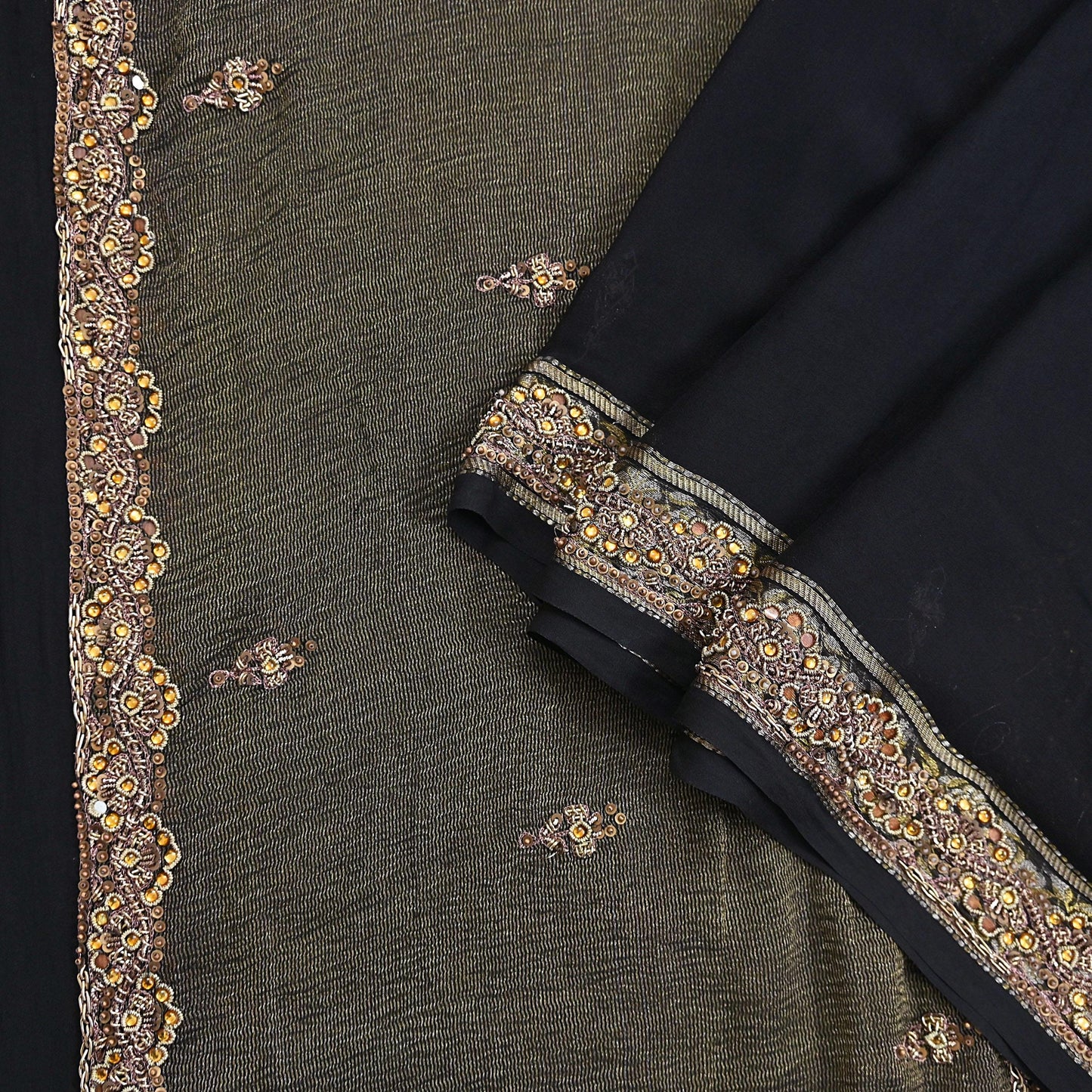 Indian Vintage Black Dupatta Pure Georgette silk Long Stole Hand Embroidered Scarves Stole Veil Wrap Sequins