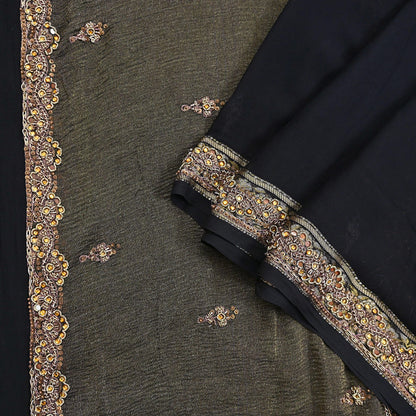 Indian Vintage Black Dupatta Pure Georgette silk Long Stole Hand Embroidered Scarves Stole Veil Wrap Sequins
